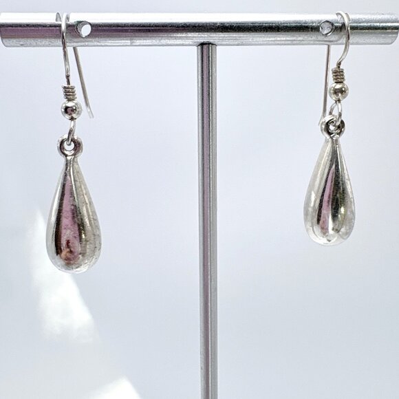 VTG Sterling Silver 925 Teardrop Shaped Dangle Earrings Size 1.5" Length - Picture 1 of 7